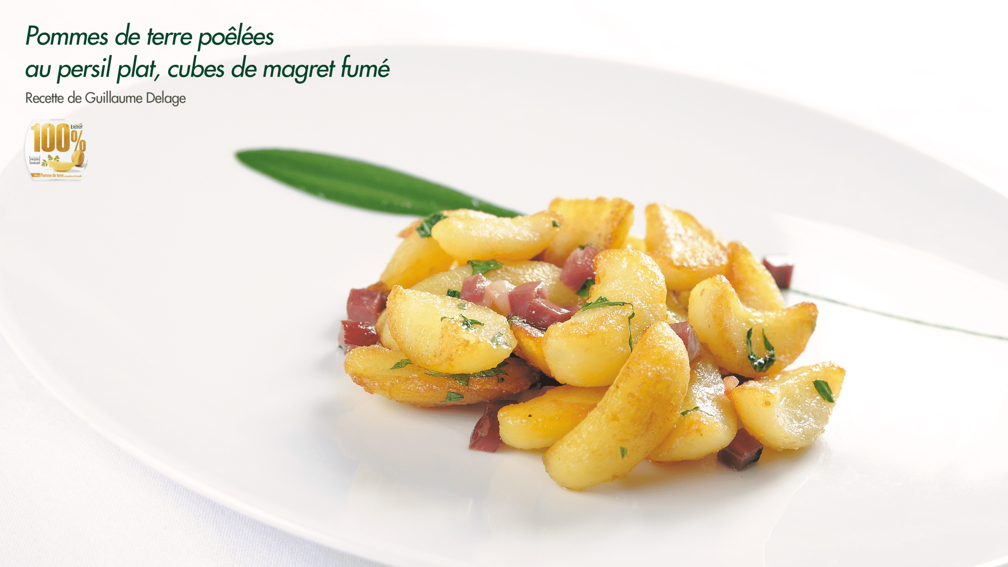 Pommes de terre pôélées au persil plat, cubes de magret fumé 169
